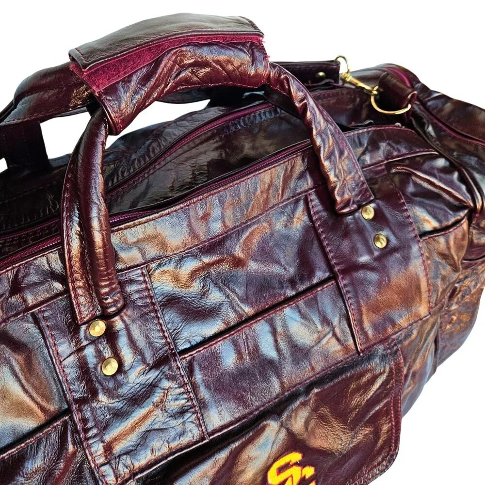 USC Trojans Vintage Patchwork Maroon Leather Duffel 22